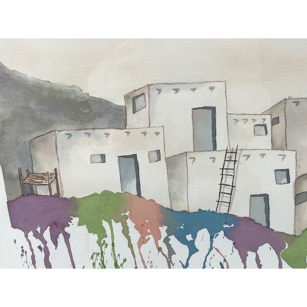 Signed Original Watercolor Painting Framed Southwest Adobe Village Art 1995 - Picture 5 of 16